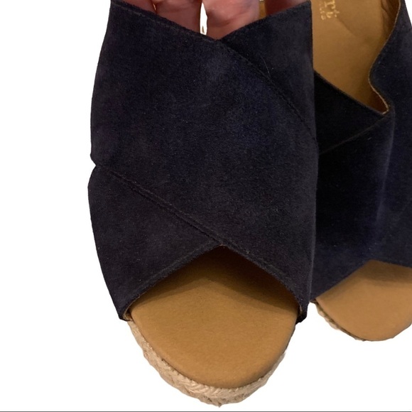 PASEART Navy Suede Criss Cross Platform Wedge Espadrille Size 41 EU - Picture 3 of 11